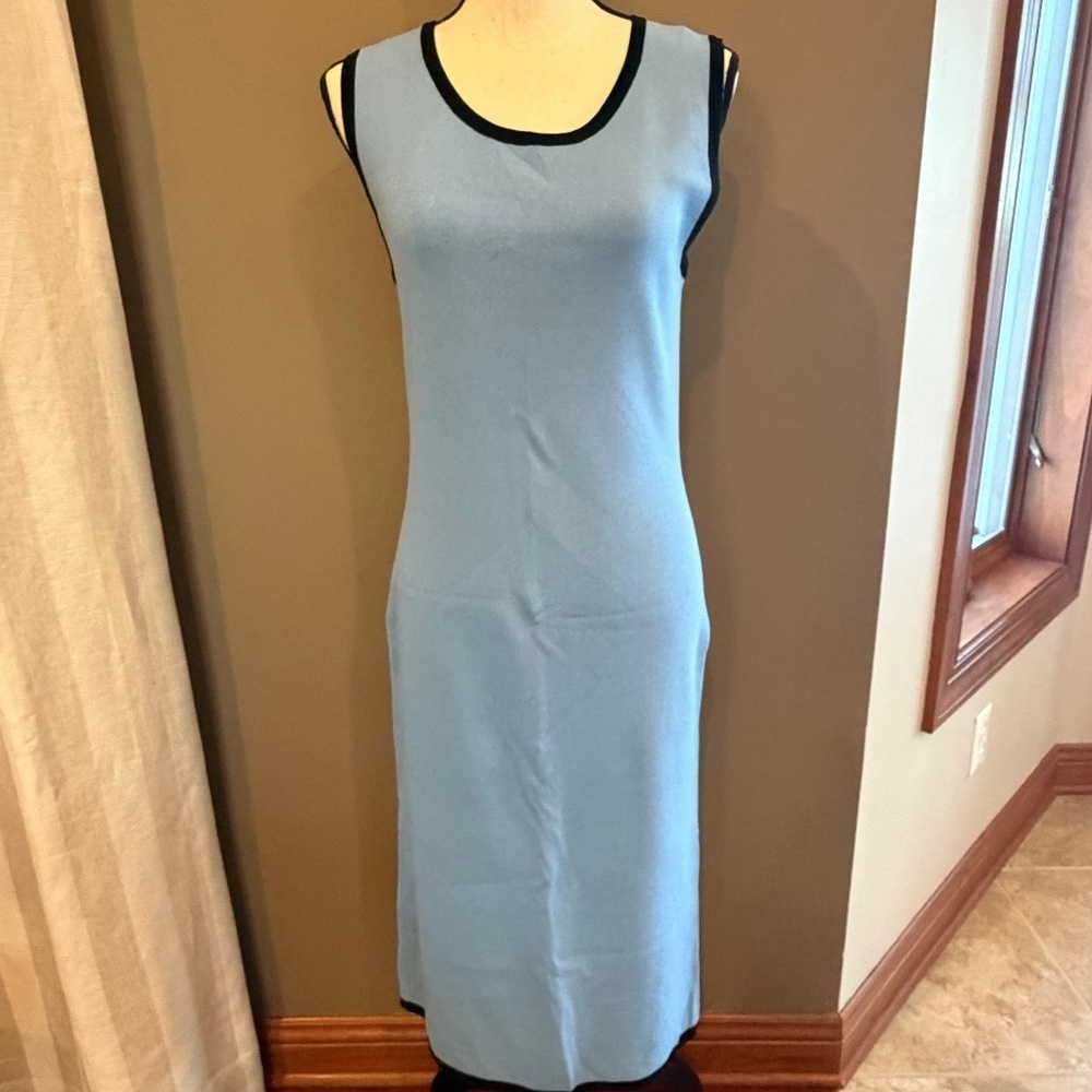 Finity Women's Blue with black piping flattering Maxi dress, Size Medium